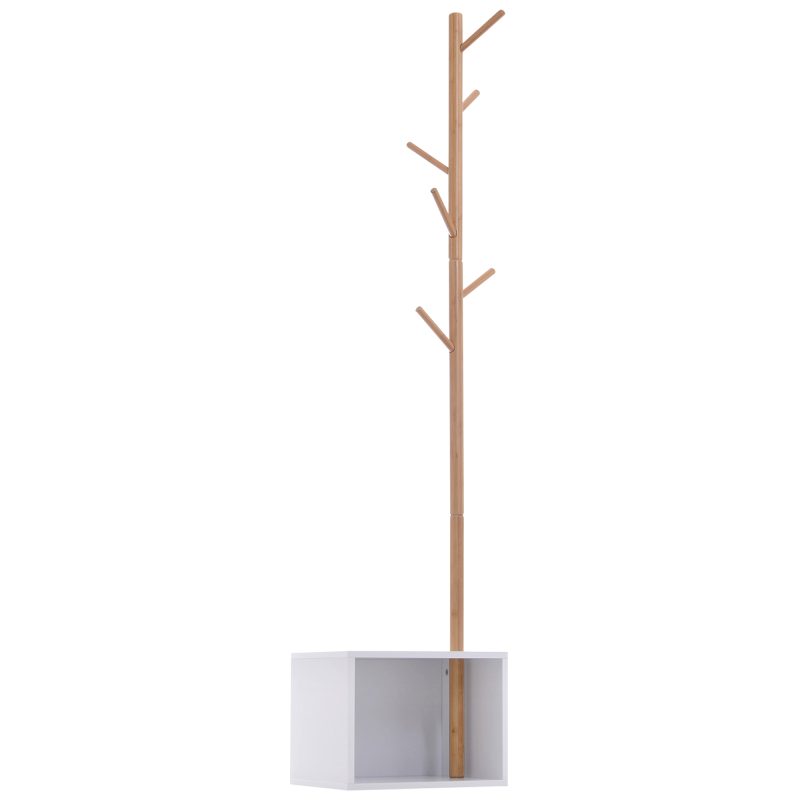 Cuier Dulap pantofi cu 6 Agatatoare in Bambù, Alb, 40x30x180cm HOMCOM | Aosom Romania