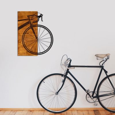 Decorațiune de perete din lemn Bisiklet, Nuc - Negru, 45x58x3 cm - Natural - Nuc - Negru