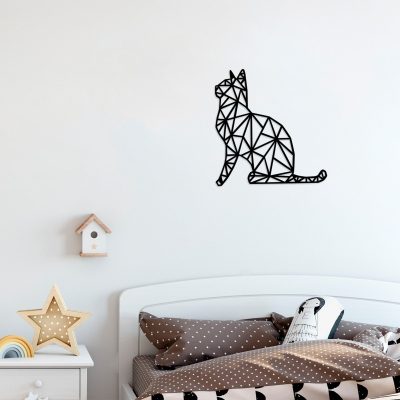 Decorațiune de perete din lemn Kedi, Negru, 35x46x1 cm - Natural - Negru
