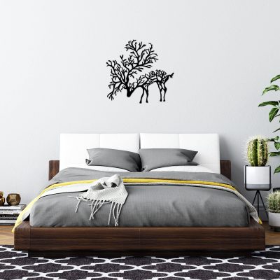 Decorațiune de perete din metal Deer 2, Negru, 66x70x2 cm - Negru