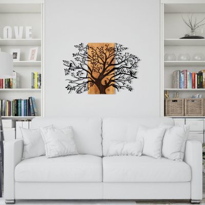 Decoratiune de perete lemn Copac Kavak, Negru, 85x58 cm - Negru