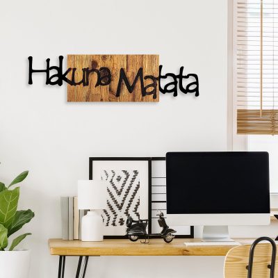 Decoratiune de perete lemn Hakuna Matata 4, Negru, 30x108 cm - Negru