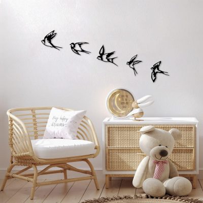 Decoratiune de perete lemn Swallows, Negru, 18x19 cm - Negru