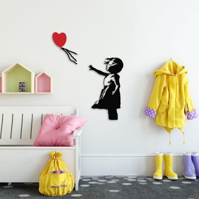 Decoratiune de perete Metal Banksy - 13, Negru, 85x1x105 cm - Negru
