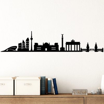 Decoratiune de perete Metal Berlin Skyline, Negru, 24x1x119 cm - Negru