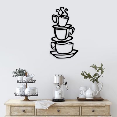 Decoratiune de perete Metal Coffee, Negru, 75x1x40 cm - Negru