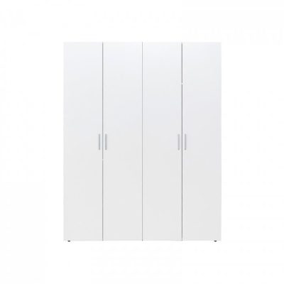 Dulap ALMA L, 4 usi, 6 rafturi, bara de haine, alb, 160x52x203 cm