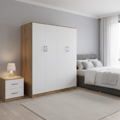 Dulap Athos I cu 4 usi, 160x42x180 cm - Sonoma-Alb