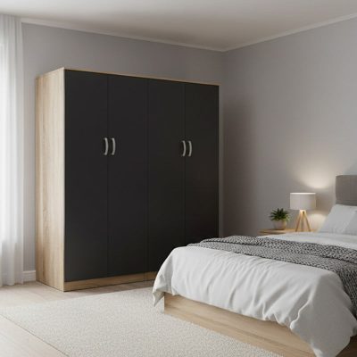 Dulap Athos I cu 4 usi, 160x42x180 cm - Sonoma-Antracit