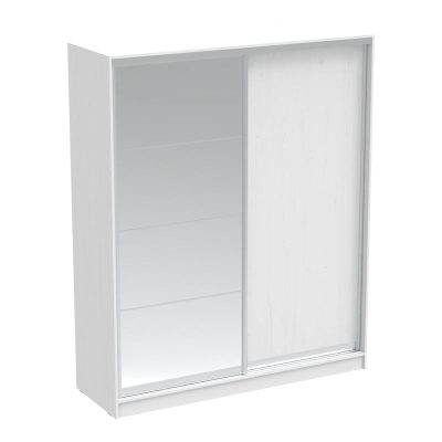 Dulap dormitor cu 2 usi glisante cu oglinda Aparador, Alb - Stejar, 180x60x220 cm - Alb