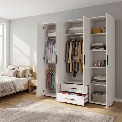 Dulap Haine GRD-662-BB-4 Home Collection® White, 6 usi, 2 sertare, Alb, 206x213x52 cm - Alb