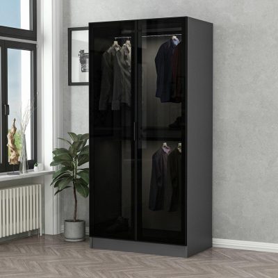 Dulap Haine Kale Glass - 210, Negru, 90x210x52 cm - Negru
