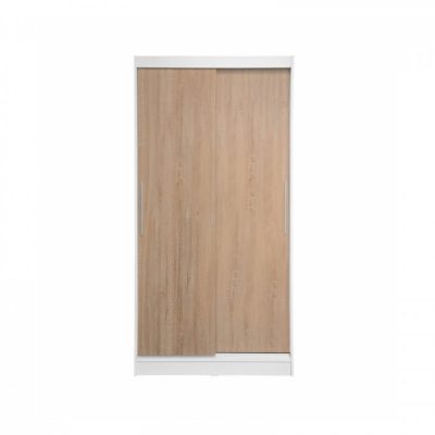 Dulap KOSS 01, usi glisante, corp alb + usi sonoma, 100x60x200 cm
