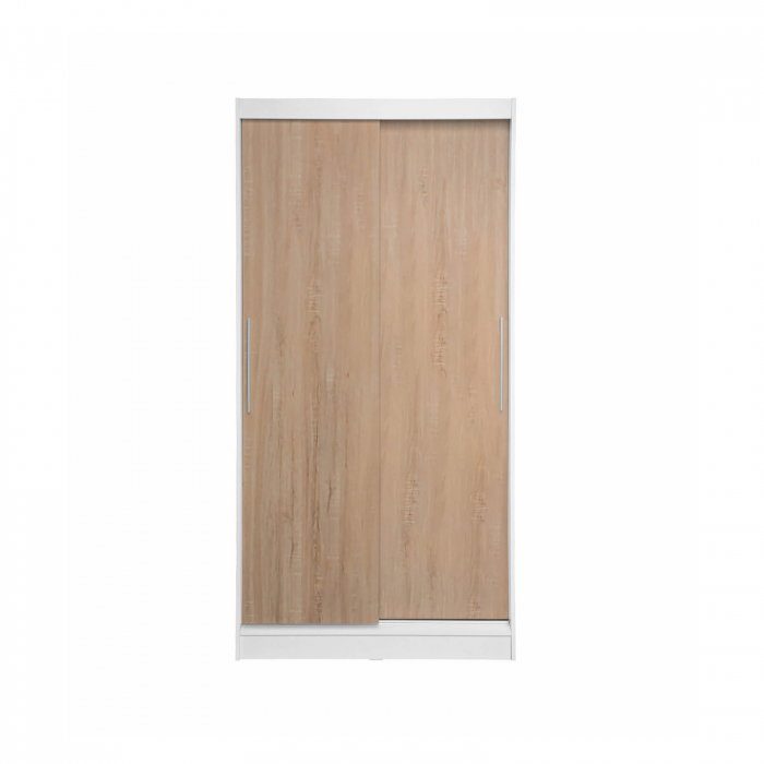 Dulap KOSS 01, usi glisante, corp alb + usi sonoma, 100x60x200 cm