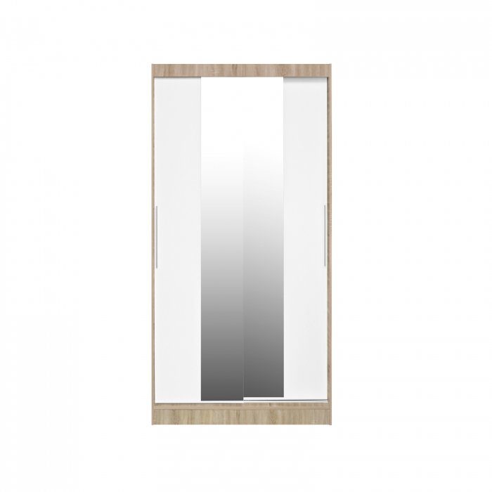 Dulap KOSS 04, cu usi glisante si oglinda, corp sonoma + usi alb, 100x60x200 cm