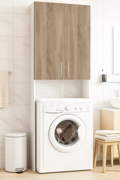 Dulap masina de spalat, 2 usi, alb + sonoma, 64x30x195 cm