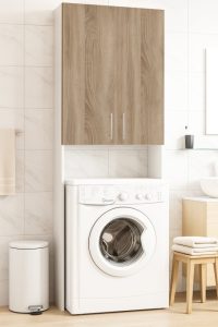 Dulap masina de spalat, 2 usi, alb + sonoma, 64x30x195 cm