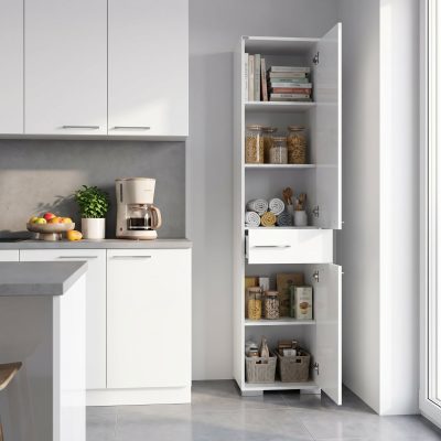 Dulap Multifunctional ADR-421-PP-1 Home Collection® Diamond, 2 usi, 1 sertar, Alb Lucios, 45x187x40 cm - Alb