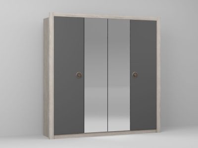 Dulap Noel 4 usi cu oglinda - Gri/Stejar K005