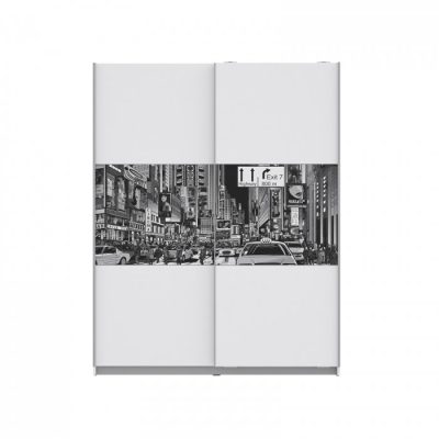 Dulap TIGO, cu usi glisante, 5 rafturi, bara haine, alb, 150x61x191 cm