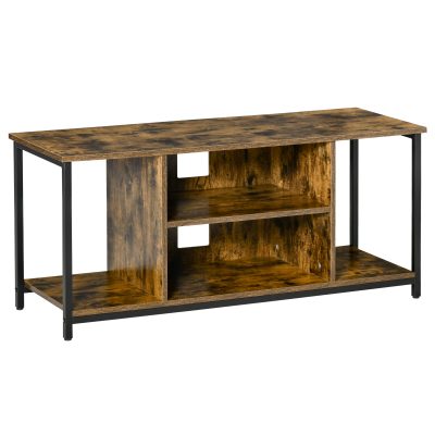 Dulap TV pana la 55'' cu Rafturi Deschise Scund pentru Living in Stil Industrial, Lemn si Otel, Maro Rustic HOMCOM | Aosom Romania