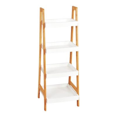Etajeră cu rafturi Leby, Bambus, Alb-Natural, 35x34x98 cm - Natur
