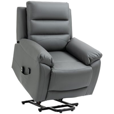 Fotoliu cu inclinare electric, din piele PU, cu masaj cu vibratii, buzunare laterale, gri HOMCOM | Aosom Romania