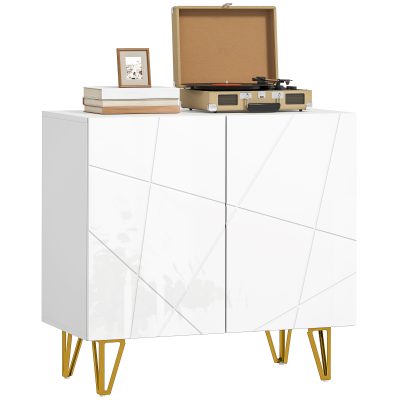 HOMCOM Aparador de Intrare cu 2 Uși și Rafturi Reglabile pentru Bucătărie Sufragerie 80x40x75 cm Alb Lucios | Aosom Romania