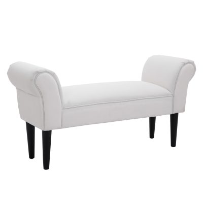 HOMCOM Bancă de Capăt de Pat cu Cotiere Rulate, Bancă Căptușită pentru Dormitor, 102x36x51 cm, Alb | Aosom Romania