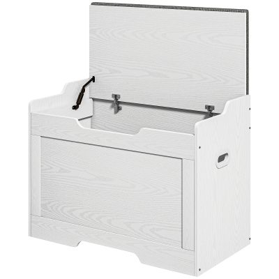 HOMCOM Bancă de Depozitare cu Pernă din Material Textil, Bancă Multifuncțională cu Balama de Siguranță, 75x40x56 cm, Alb | Aosom Romania