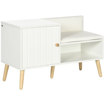 HOMCOM Bancă Dulap pentru Pantofi cu Scaun Căptușit, Raft Deschis și Dulăpior, 80x33x49 cm, Alb | Aosom Romania