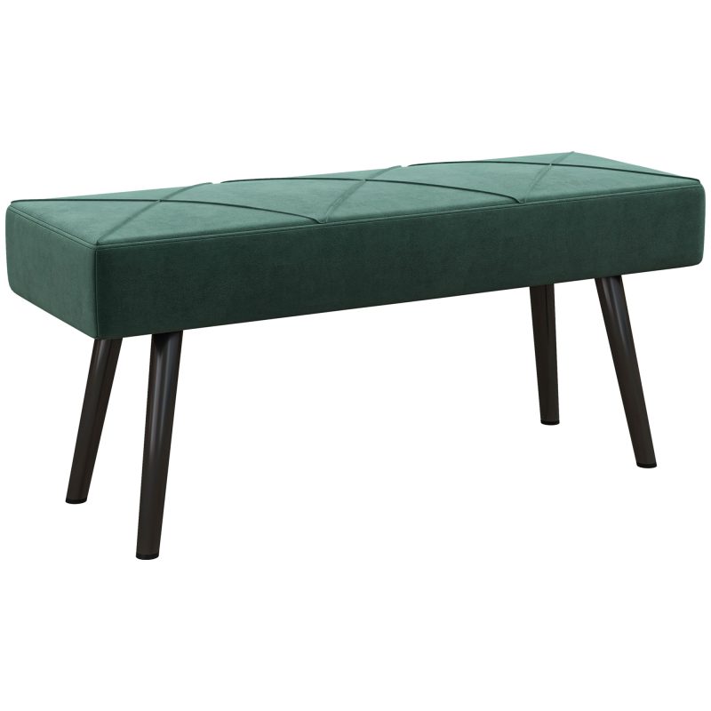 HOMCOM Bancă pentru Capătul Patului, Bancă cu Picioare din Oțel și Țesătură cu Efect de Catifea, 100x36x45 cm, Verde | Aosom Romania