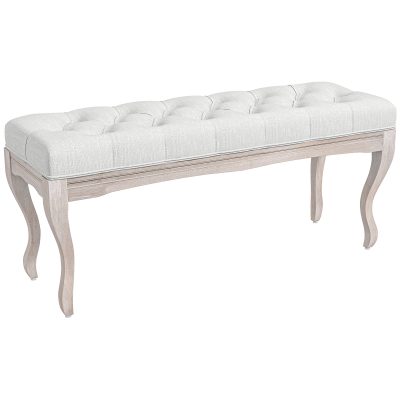 HOMCOM Bancă pentru Capătul Patului cu Înveliș Textil Aspect de In, Bancă Capitonată, 110x37x49 cm, Alb Crem | Aosom Romania