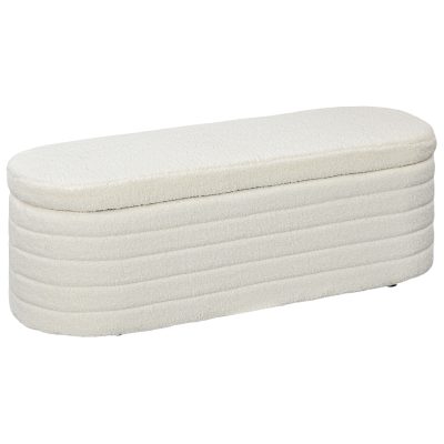 HOMCOM Bancă pentru Pat, Bancă Tapițată din Lână cu Cadru din Lemn, Bancă Otomană de Depozitare, 116x41x 40,5 cm, Alb Crem