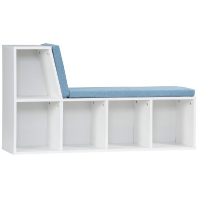 HOMCOM Biblioteca banc 2 in 1 cu 5 compartimente de depozitare si 2 perne 108 x 30 x 60 cm alb albastru | Aosom Romania
