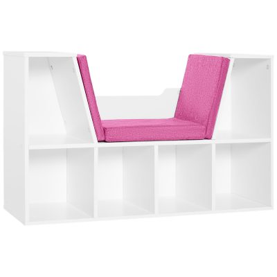 HOMCOM Bibliotecă Banc 2 în 1 Design Contemporan 6 casete 3 Perne incluse 102L x 30l x 61H cm Alb Roz | Aosom Romania