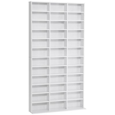 HOMCOM Bibliotecă CD de perete cu 36 de rafturi reglabile, 195 x 102 x 23.5cm, alb | Aosom Romania