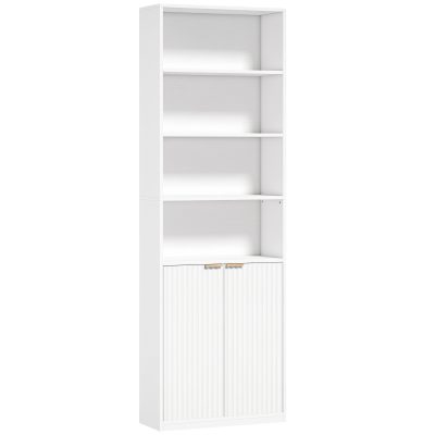 HOMCOM Bibliotecă cu 6 nivele, Mobilier de depozitare, 60 x 24 x 182 cm cu 4 compartimente deschise și 2 uși, Alb | Aosom Romania
