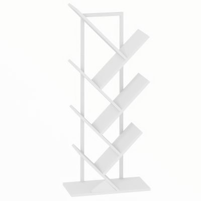 HOMCOM Bibliotecă în formă de copac, 7 niveluri, mobilier de depozitare industrial cu cadru din oțel, 50x24x109cm, alb | Aosom Romania