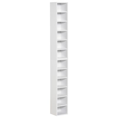 HOMCOM Bibliotecă Raft pentru CD, Set din 2 Piese cu 12 Rafturi din Lemn, 21x19,2x88,3 cm, Alb | Aosom Romania