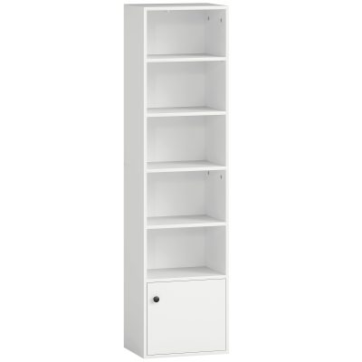 HOMCOM Bibliotecă verticală cu 6 niveluri și dulap, pentru living, dormitor și birou, 40x30x156 cm, albă | Aosom Romania