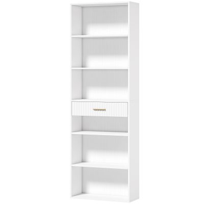 HOMCOM Bibliotecă Înaltă cu Cuburi, 7 Niveluri cu Sertar, MDF, 60x24x182 cm, Alb | Aosom Romania
