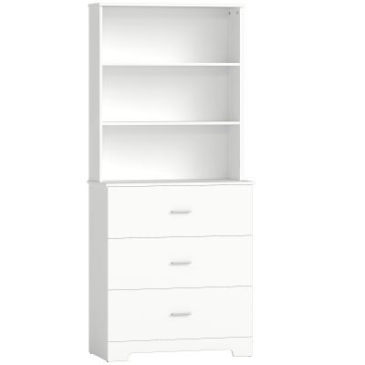 HOMCOM Bibliotecă Vitrină înaltă cu 3 sertare, 3 rafturi deschise, pentru living și bucătărie, 79x39,5x180 cm, alb | Aosom Romania