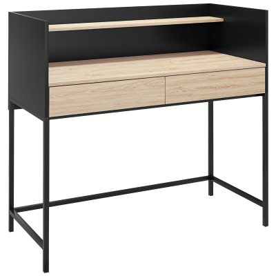 HOMCOM Birou cu 2 Sertare, Raft Superior și Mânere Ascunse, Birou Modern din Lemn și Oțel, 106x51,5x102,5 cm, Negru | Aosom Romania