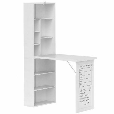 HOMCOM Birou modern pliabil cu bibliotecă și tablă, din lemn și metal, 98x51x153 cm, alb | Aosom Romania