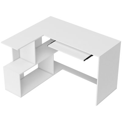 HOMCOM Birou de colț, 120 x 100 x 76 cm, birou pentru calculator în L cu sertar pentru tastatură, 4 compartimente deschise, alb | Aosom Romania