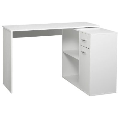 HOMCOM Birou de colț rotativ la 180°, birou pentru calculator, bibliotecă, sertar, dulap, loc de lucru, 117x82x74cm, alb | Aosom Romania