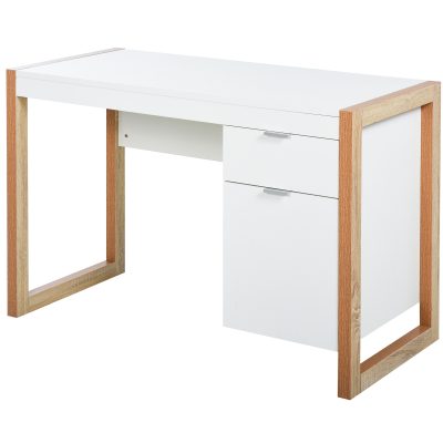 HOMCOM Birou de Lucru Spațios cu Sertar Dulap Picioare în Formă de Cadru de Stil Modern 112,5x50x75,5 cm Alb | Aosom Romania