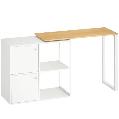 HOMCOM Birou în formă de L, birou de colț rotativ 360° cu 2 dulapuri de depozitare, 2 rafturi deschise, masă pentru calculator pentru spații mici, birou, living, 150x40x75 cm, Alb | Aosom Romania