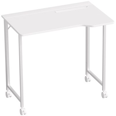 HOMCOM Birou, masă de calculator pliabilă, birou economisitor de spațiu cu roți, fantă pentru dispozitive, 80 x 52 x 75 cm, Alb | Aosom Romania